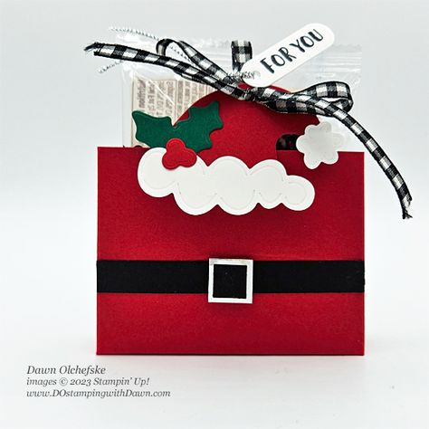 Stampin’ Up! Sending Cheer Bundle Santa Box by Dawn Olchefske for Stamping with the STARS packaging challenge #DOswts421 #dostamping #HowdSheDOthat #DOstamperSTARS #ChristmasPackaging Sending Cheer Stampin Up Cards, Stampin Up Sending, Rocker Cards, Christmas Treats Holders, Stamping Crafts, Tags Ideas, Christmas Craft Fair, Stampin Up Christmas Cards, Treat Holders