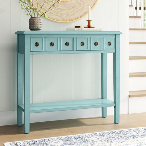 Sand & Stable Adonis 38'' Console Table & Reviews | Wayfair Wayfair Furniture, Wall Mounted Tv, Metal Drawers, Beachcrest Home, Carriage House, Bottom Shelf, How To Distress Wood, Accent Furniture, Wood Species