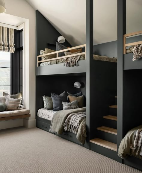 Cabin Bunk Room, Bunk Room Ideas, Modern Bunk, Bunk Beds Boys, Bunk Bed Rooms, Adult Bunk Beds, Bunk Beds Built In, Boys Bedroom Makeover, Built In Bunks