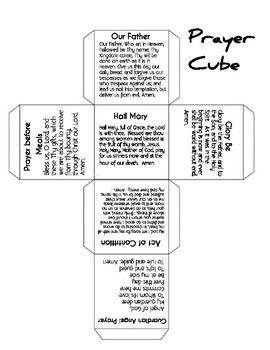 This prayer cube includes essential prayers: Our Father, Hail Mary, Glory Be, Guardian Angel Prayer, Act of Contrition, and Prayer before meals.  Great for Catechists, religion teachers, or parents.  Have students roll this large cube and try to recite the prayer they land on. Ascension Craft, Prayers Before Meals, Prayer Activities, Act Of Contrition, Youth Bible Lessons, Prayer Boards, Food Prayer, Guardian Angel Prayer, Cube Template