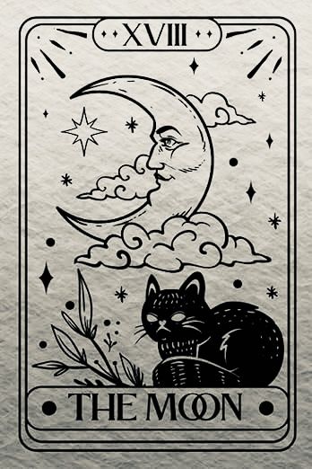 The Moon Tarot Card Tattoo, Moon Tarot Card Tattoo Design, Cat Tarot Tattoo, Cat Tarot Cards Art, The Moon Cat Tarot, Tattoos, Crochet, Design