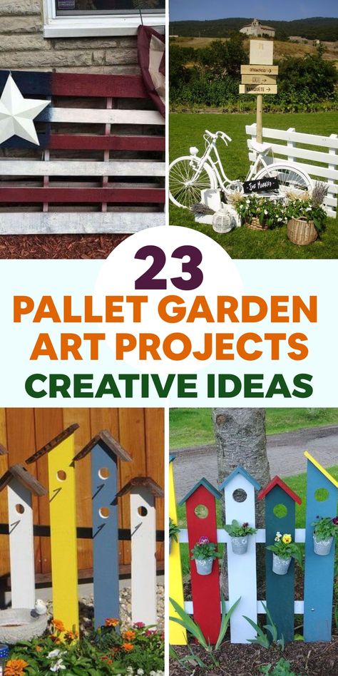 Elevate your outdoor space with charming pallet garden art projects and transform it into a peaceful oasis. Start by sourcing pallets, deconstructing them, and repurposing the wood creatively. Construct a vertical pallet garden by attaching small planters or pots to the boards and filling them with your favorite plants or herbs. Add a pop of color to the pallets with vibrant hues and design a stunning mural that will be the focal point of your garden. Wooden Pallet Planter, Whole Pallet Ideas, Pallet Project Ideas, Wooden Garden Projects, Wooden Pallet Projects Outdoor, Old Pallets Diy Ideas, Pallet Yard Decor, Wooden Pallet Projects Garden, Diy Pallet Projects For Outside