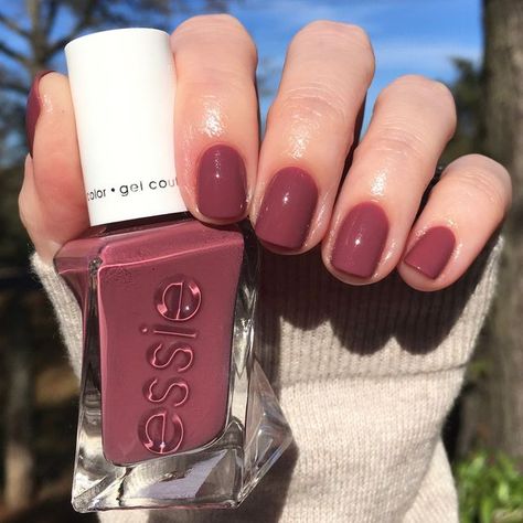 Rusty Pink Nails, Essie Not What It Seems, Nail Ideas For Work, Dark Mauve Nails, Professional Nail Ideas, Dark Red Nail Polish, Sensationail Gel Polish, Professional Nail Designs, Mauve Nail Polish