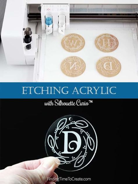 Try Etching Acrylic with Silhouette Curio - Finding Time To Create Silhouette Curio Projects, Inkscape Tutorials, Letter Craft, Silhouette Cameo Crafts, Silhouette Curio, Silhouette Cameo Tutorials, Silhouette School, Silhouette Tutorials, Acrylic Keychains