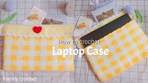 Crochet,Crochet Gingham,Crochet bag,Crochet ideas Crochet Chromebook Cover, Crochet Laptop Bag, Crochet Ipad Case, Crochet Gingham, Crochet Laptop Case, Pouch Crochet, Crochet Case, Crochet Stitches Guide, Yarn Accessories