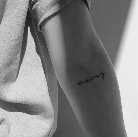 Remi Tattoo Name, Remi Tattoo, Remy Tattoo, Line Name Tattoo, Fine Line Name Tattoo, Small Hand Tattoos, My Sons, Name Tattoo, Name Tattoos