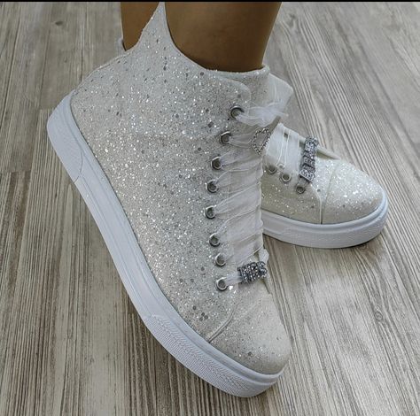 Bridal Tennis Shoes Sneakers Weddings, Bedazzled Sneakers Wedding, Bedazzled Bride Sneakers, Wedding Converse Bride Chrome, Bedazzled Wedding Converse, Wedding Lace-up Sneakers With Rhinestones, Wedding Tennis Shoes, Bride Converse, Glitter Converse