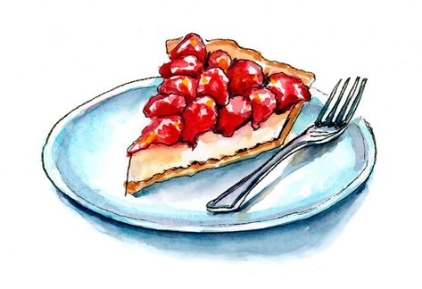 Strawberry Cream Cheese Pie, Pie Drawing, Watercolor Strawberry, Cream Cheese Pie, Cheese Pies, Strawberry Cream Cheese, Strawberry Pie, Pie Dessert, Piece Of Cakes