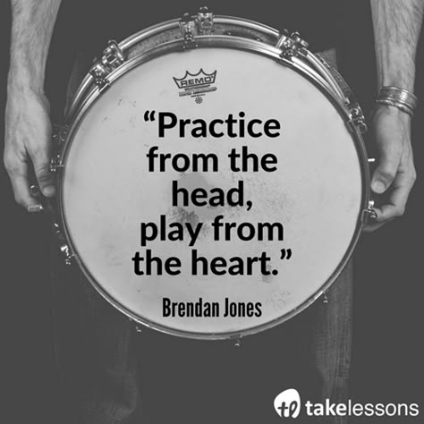 "Practice from the head, play from the heart." - Brendan Jones http://takelessons.com/blog/drummers-advice-for-beginners-z07?utm_source=social&utm_medium=blog&utm_campaign=pinterest Drummer Quotes, Drums Quotes, Drum Tattoo, Female Drummer, Drums Art, Drum Circle, Learn Violin, Drum Music, Drum Lessons