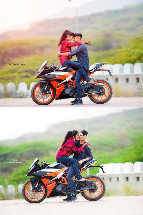 Couple pre wedding shoot Ktm Bike Couple Photography, Bike Couples Photography, Couple Bike, Bike Pose, Bike Couple, 11k Followers, Couple Shoot, Couple Photography, Bike