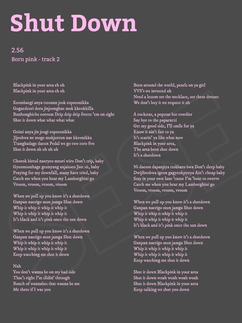 Black Pink Song Lyrics, Blackpink Lyrics, Pop Song Lyrics, K Pop Lyrics, Pink Song Lyrics, Pop Music Lyrics, Kpop Lyrics, Korean Song Lyrics, Song Lyric Posters