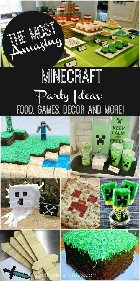 Minecraft is a fabulous party theme! Here's the most amazing collection of Minecraft party ideas and Minecraft food ideas. How to make minecraft pinatas, toys, games, crafts, printables and… More Birthday Party Ideas Food, Minecraft Birthday Party Games, Minecraft Pinata, Minecraft Party Ideas, Minecraft Party Food, Minecraft Birthday Party Ideas, Party Ideas Food, Diy Minecraft Birthday Party, Minecraft Party Decorations