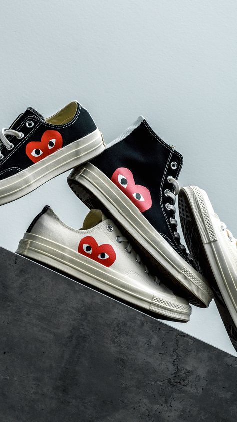 Converse Play Comme Des Garcons, Converse Play, Play X Converse, Converse Low, Street Beat, Play Comme Des Garcons, Shoes Photography, Comme Des Garcons Play, Product Images