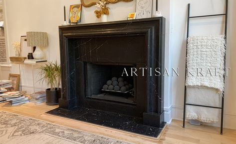 Modern Bolection Black Marble Fireplace Stock - Artisan Kraft Onyx Fireplace, Black Marble Fireplace, Cast Stone Fireplace, Stone Fireplace Mantel, Marble Fireplace Mantel, Antique Mantel, Marble Fireplace Surround, Maxwell House, Nero Marquina Marble