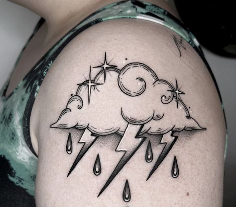 Storm Tattoo For Women Sleeve, Cloud Lightning Bolt Tattoo, Lightening Cloud Tattoo, Storm Tattoo For Women, Lightning Tattoo Ideas, Lightning Tattoos, Lightning Clouds, Blitz Tattoo, Cloud Tattoo Design