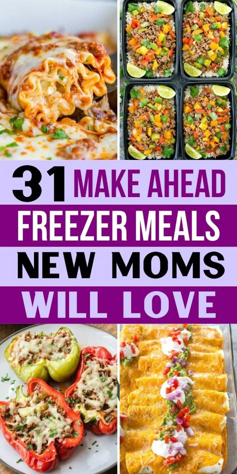 These freezer meals are so easy!!! New moms will love these easy freezer-friendly meal ideas!! Have them ready to go before the baby arrives. Also a great option to make ahead and drop off to friends or family who just had a baby. New moms will love that they have an easy dinner they can just reheat. Freezer Friendly Meals For New Moms, Freezer Recipes For New Moms, Freezer Meal Ideas For New Moms, Budget Friendly Freezer Meals, Meal Prep Freezer Meals Families, 8 Crockpot Freezer Meals, Easy Plan Ahead Dinners, Make One Freeze One Dinners, Easy Freezer Meals For Two