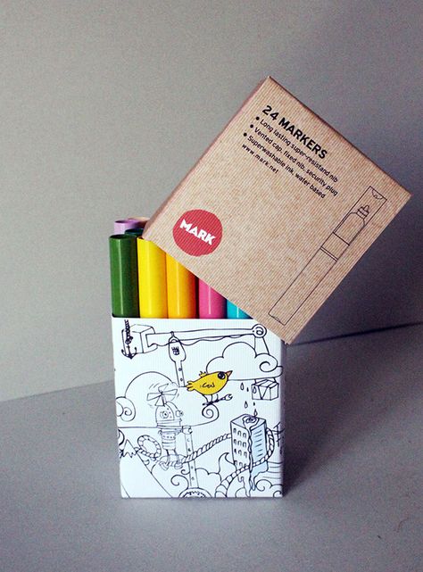 MARK, markers packaging on Behance Stationary Design Inspiration, Pencil Packaging, Pen Packaging, Kids Packaging, Korean Colors, Packaging Idea, Marker Storage, Art Painting Tools, Stationery Packaging