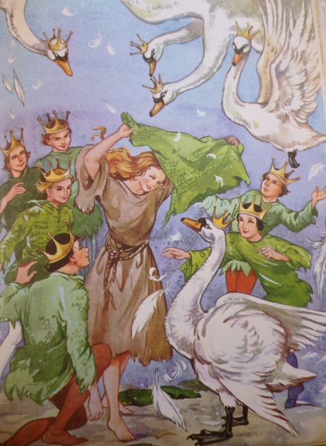 Wild Swans by Rene Cloke Rene Cloke, The Wild Swans, Wild Swans, Andersen's Fairy Tales, Fairytale Nursery, Fairytale Illustration, Vintage Fairies, Art Story, Fairytale Art