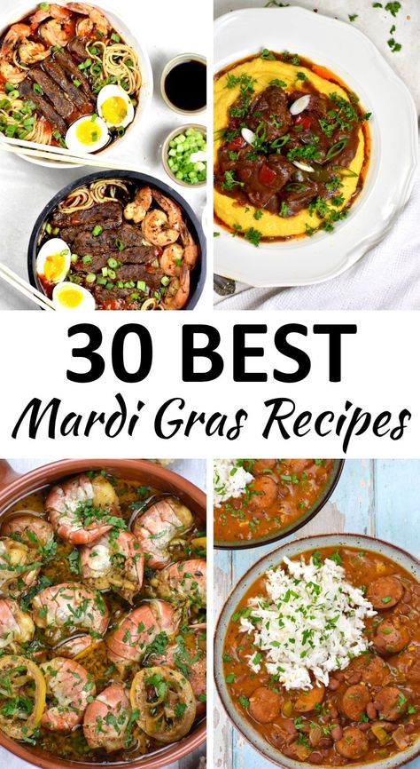 This list of amazing Mardi Gras Recipes includes a huge variety of dishes to help you put on the best Carnival celebration ever! Mardi Gras Dinner Recipes, Mardi Gras Dinner Ideas, Bayou Recipes, Mardi Gras Food Appetizers, Mardi Gras Party Food, Jambalaya Soup, Mardi Gras Recipes, Mardi Gras Dinner, Jambalaya Pasta