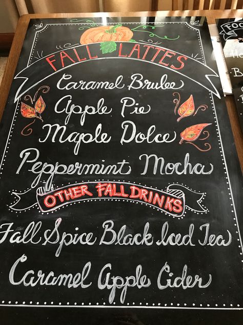 Fall Cafe Chalkboard, Fall Drink Chalkboard, Fall Restaurant Chalkboard, Autumn Signs, Cafe Signs, Cafe Board, Cafe Chalkboard, Culinary Basics, Fall Coffee Drinks