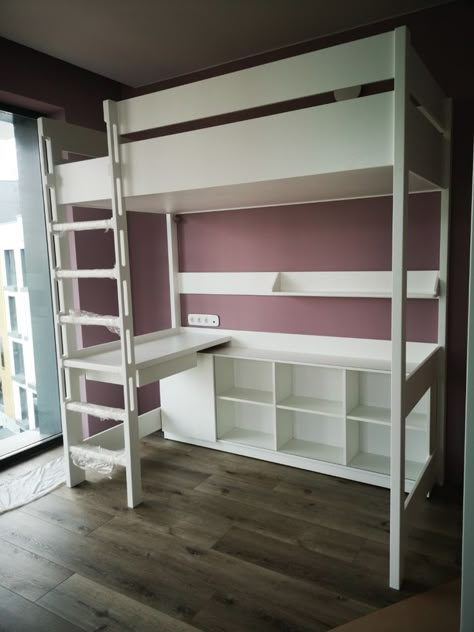 Bed With Desk Underneath, Loft Beds For Small Rooms, Beds For Small Rooms, Loft Style Bedroom, Loft Bed Plans, Diy Loft Bed, Bunk Bed With Desk, Cool Room Designs, Dekorasi Kamar Tidur