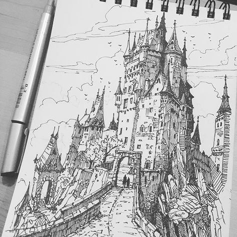 regram @raphaellacosteart Doodling 03 #superiorneedles #castle #drawing #sketch #dessin #ink #needledrawingpen Castle Scenery, Bumpy Ride, Castle Drawing, Scenery Drawing, Architecture Drawing Sketchbooks, Landscape Drawings, Ink Illustrations, Architecture Sketch, Environment Concept Art