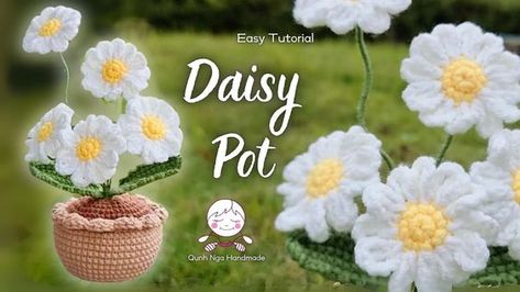 Quick & Easy Crochet Daisy Pot | Step-by-Step Tutorial Easy Crochet Daisy, Daisy Crochet Pattern, Crochet Mothers Day, Quick Easy Crochet, Milk Cotton Yarn, Crochet Plants, Crochet Roses, Daisy Crochet, Ideas Para Tejer