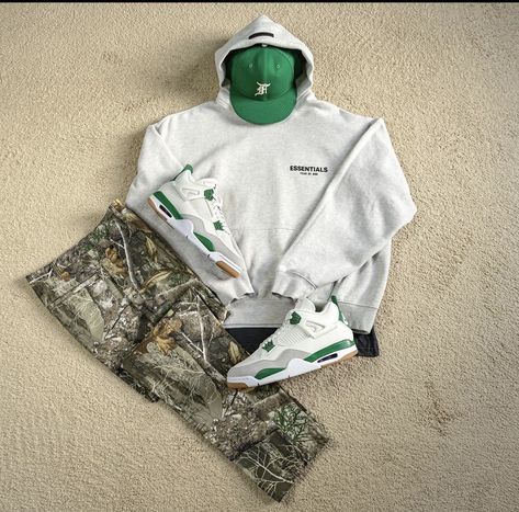 Pine Green Jordan 4 Outfit Men, Pine Green Jordan 4 Outfit, Camouflage Outfits Men, Jordan 4 Pine Green Outfit, Jordan 4 Outfit Men, Outfit Grid Men, Air Jordan Outfit, Guys Fashion Swag, Teen Fashion Trends