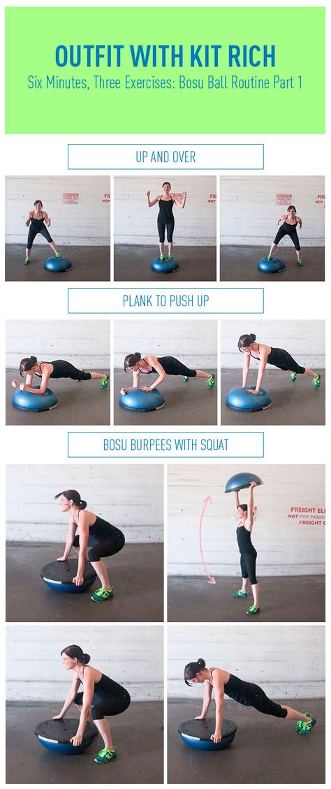 I love my Bosu Ball!  What a great little set of exercises: Six Minutes, Three Exercises: Bosu Ball Routine Part 1 Bosu Ball Workout, Bosu Workout, Ball Workouts, Ball Workout, Bosu Ball, Exercise Ball, Fitness Nutrition, Personal Training, Get In Shape