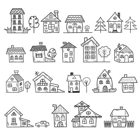 Sketches Of Houses, Houses With Character, Cute Houses, House Doodle, House Sketch, Sketch Notes, 수채화 그림, House Drawing, Cute House