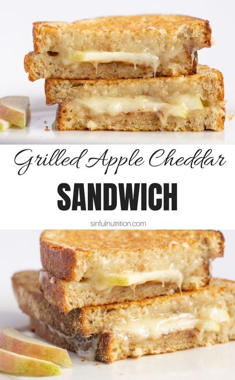 This grilled apple cheddar panini sandwich is a fun twist on the classic grilled cheese sandwich. Perfect lunch for a Fall day! | @sinfulnutrition #sinfulnutrition #grilledcheeserecipe #applecheddarsandwich #paninirecipe Apple Cheddar Sandwich, Cranberry Turkey Sandwich, Fall Sandwiches, Cheddar Sandwich, Easy Sandwiches, Grilled Cheese Waffles, Apple Cheddar, Apple Sandwich, Whole Wheat Sourdough