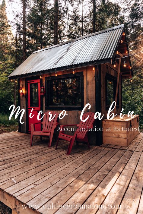 Micro cabin located in the middle of the woods of Mont Tremblant, Quebec, Canada. Cabin fever, cabin love, micro cabin, tiny cabin, forest, glamping, woods, tiny accommodation, cabin views Sleep Cabin Ideas, Tiny Camping Cabin, Tiny Home In Woods, Glamping Shed, Glamping Cabin Ideas, Camping Cabin Ideas, 10x10 Cabin, Tiny Cabin Interiors, Tiny Cabin Ideas