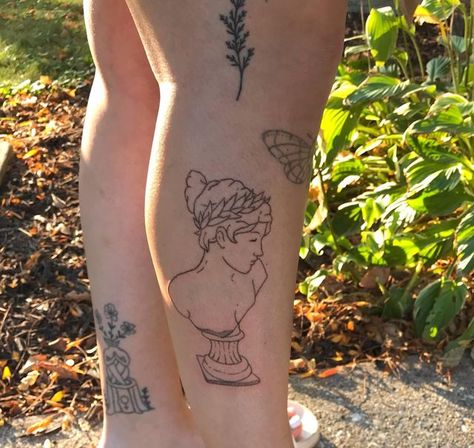 Calliope Muse Tattoo, Sappho Tattoo Simple, Tattoo Ideas Art History, Atonement Tattoo, Famous Artwork Tattoo, Aphrodite Statue Tattoo, Demeter Tattoo, Sappho Tattoo, Sapphic Tattoo Ideas