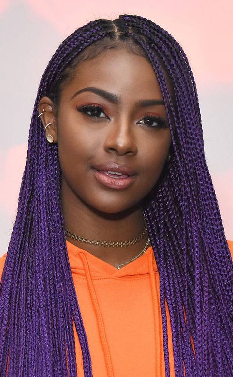 In: Colorful Braids: this-not-that-these-are-the-best-festival-worthy-hairstyles Purple Braids For Black Women, Purple Box Braids, Hair 90s, Trendy We Fryzurach, Purple Braids, Blonde Box Braids, Justine Skye, Jumbo Box Braids, African Hair Braiding Styles