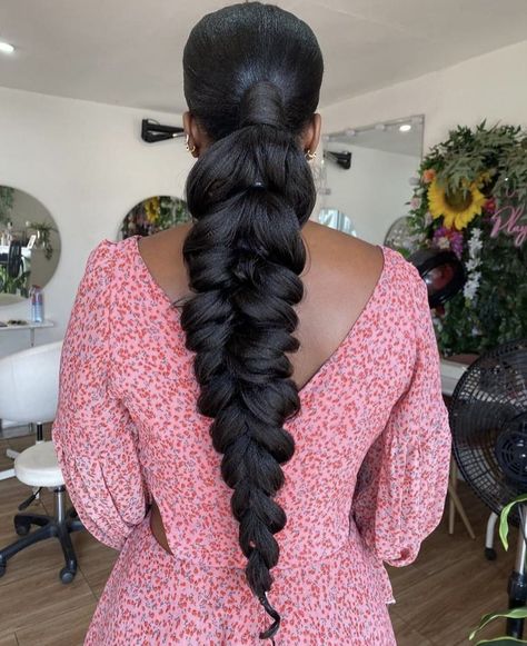 Black Fishtail Braid, Fishtail Braid Ponytail Black Hair, Pont Tail Hairstyles Curly, Large Braided Ponytail, Hair Styles For Black Tie Event Classy, Formal Braids For Black Women, Tea Party Hairstyles For Black Women, Curly Vacation Hairstyles, Braided Ponytail Black Hair