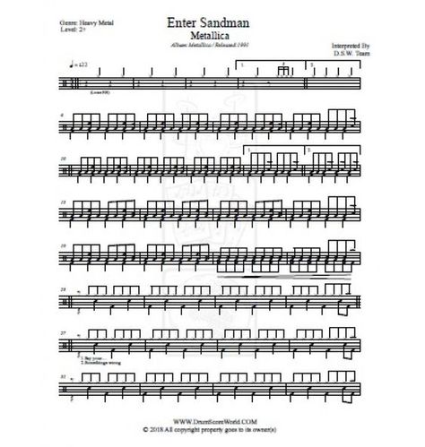 Drum Notes, Enter Sandman, Drums Sheet, Drum Sheet Music, Drum Kit, Heavy Metal Bands, Guitar Tabs, Drum Kits, Transcription