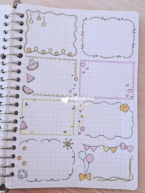 Paper Note Doodle, Front Page Notebook Design, Bullet Journal Frames, Note Decoration, Designs For Projects, تزيين دفاتر, Mind Map Design, Journal Ideas Templates, Paper Art Design