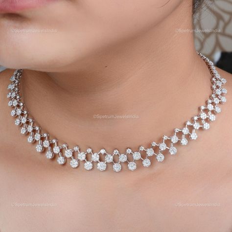 April Necklace, Round Diamond, White Stone Jewelry, Bridesmaid Gift, Natural Diamond, Engagement Necklace, Diamond, White Gold Necklace, Engagement Jewelry, Elegant Necklace, Women Jewelry, Jewelry For Women, Necklace For Bride, Womens Necklace, Wedding Necklace, Elegant Jewelry, Desginer Necklace, Handcrafted Jewelry, Fine Jewelry, Bridal Necklace, Engagement Necklace, Wedding Jewelry Refined White Diamond Necklace For Wedding, Diamond Cut White Necklace For Evening, Diamond Cut Bridal Necklace In Diamond White For Celebration, Brilliant Cut Diamond White Bridal Necklace For Evening, Elegant Diamond Choker With Sparkling Stones, Necklace For Bride, White Stone Jewelry, White Choker Necklace, Engagement Necklace