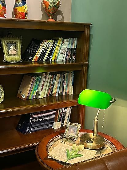 FIRVRE Glass Bankers Desk Lamp USB Wireless Charging Port LED Desk Lamp Classic Retro Pull Chain Switch Table lamp Reading Modern for Home Office nightstand Bedside Study Desk Library (Green) Library Green, Desk Library, Bankers Desk, Bankers Desk Lamp, Bankers Lamp, Led Desk, Study Desk, Led Desk Lamp, Pull Chain