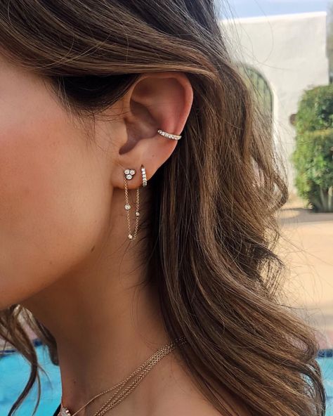 ᴘɪɴᴛᴇʀᴇsᴛ ⋆ ᴊᴏᴜɪʀxʙɪᴛᴄʜ Piercing Snug, Ear Peircings, Piercing Conch, Pretty Ear Piercings, Diamond Ear Cuff, Star Shower, Cute Ear Piercings, Chain Earring, Cute Piercings