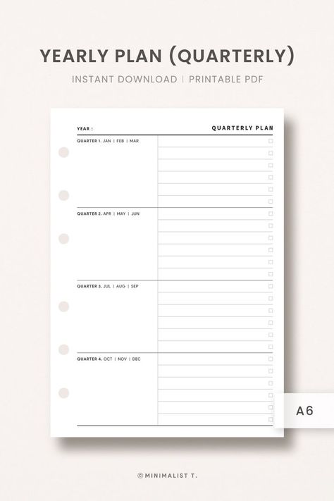 A6 Inserts : Quarterly Planning, Goal Tracker, Quarterly Planner, Quarterly Goal, Planner, Goal Setting Planner, Annual Planner, Yearly Goal Quarterly Planning, Goal Printable, Goal Calendar, Goal Setting Planner, Annual Planning, Planner Calendar Printables, Quarterly Planner, Homework Planner, Happy Planner Printables