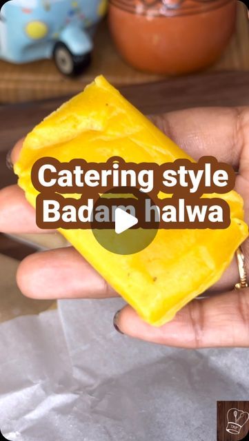 Vidya Srinivasan on Instagram: "Catering style Badam Halwa😊 
Who else likes it🙋‍♀️😍

Ingredients

1 + 1/2 cup Almond flour
1 + 1/2 cup Sugar heaped
2 cups milk
Pinch of saffron
1/4 tsp Turmeric powder
1/4 teaspoon of cardamom powder
4 tablespoons ghee
1 + 1/2 tablespoon roasted almond flakes
2 tablespoons + to grease ghee

Instructions
 🔆 First add almond flour, sugar, and milk; grind well and prepare almond milk
🔆 Add butter to a wide pan and turn on the stove and heat
🔆 When butter melts add almond milk
🔆 Mix well regularly and add saffron
🔆 cook till the mixture boils and reduce the quantity
🔆 Add cardamom powder; mix well and cook for a minute
🔆 Furthermore add turmeric powder, and 2 tablespoons of ghee; mix well and cook
🔆 Cook till the halwa thickens and leave the pan. If Badam Halwa, Badam Halwa Recipes Video, Badam Halwa With Almond Flour, Bombay Halwa, Milk Powder Peda Recipe, Cardamom Powder, Indian Sweets, Roasted Almonds, Ghee