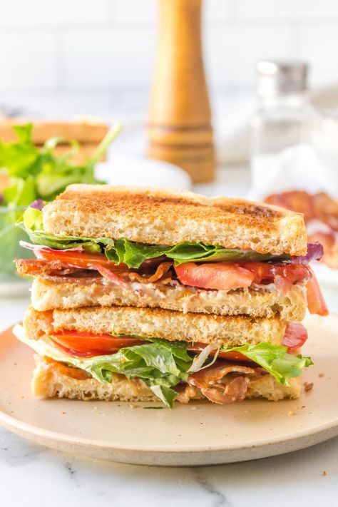 Best BLT Sandwich recipe from RecipeGirl.com #best #BLT #sandwich #recipe #RecipeGirl Best Blt Sandwich, Perfect Blt Sandwich, Best Blt, Blt Sandwich Recipes, Tomato Sandwich Recipes, Perfect Blt, Classic Blt Sandwich, Blt Recipes, Tomato Recipe