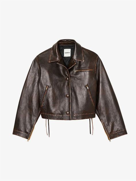 Distressed Leather Jacket, Cropped Leather Jacket, Sandro Paris, Malene Birger, Distressed Leather, Vintage Stil, Women Collection, Blazer Jacket, Black And Brown