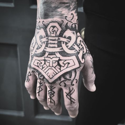 Valhalla Tattoo, Celtic Sleeve Tattoos, Viking Tattoos For Men, Rabe Tattoo, Viking Warrior Tattoos, Watch Tattoo Design, Full Hand Tattoo, Viking Tattoo Symbol, Viking Tattoo Sleeve