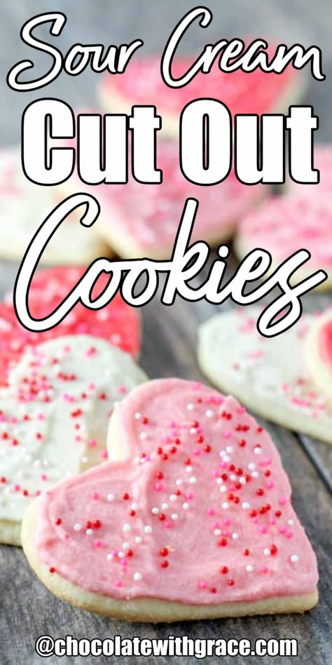 Sour Cream Cut Out Cookies, Fluffy Buttercream Frosting, Fluffy Buttercream, Fruit Sugar Cookies, Sour Cream Cookies, Soft Sugar Cookie Recipe, Sour Cream Sugar Cookies, Fruit Pizza Sugar Cookie, Valentine Cookie