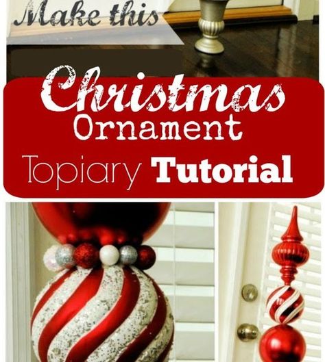 Ornament Topiary Diy, Christmas Ornament Topiary, Ornament Topiary, Outdoor Christmas Wreaths, Topiary Diy, Christmas Topiary, Outdoor Christmas Decor, Diy Ornament, Dollar Store Christmas