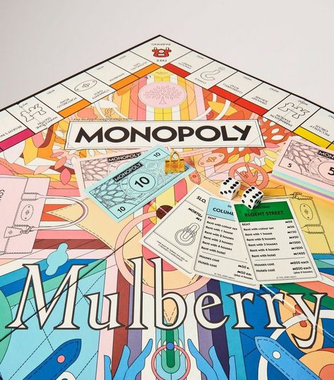 OMG! Have You Seen The Mulberry Monopoly Board Game?! - Fashion For Lunch. Monopoly Board Design, Board Game Poster Design, Monopoly Graphic Design, Aesthetic Board Games, Board Games Illustration, Monopoly Aesthetic, Board Game Aesthetic, Monopoly Poster, Board Game Poster