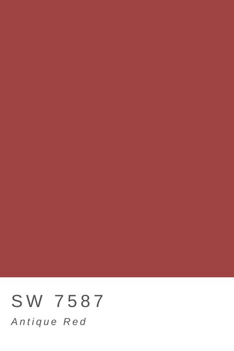 Sherwin Williams SW 7587 Antique Red Primitive Red Paint Colors, Dusty Red Paint Color, Sw Antique Red, Colonial Red Paint, Sherwin Williams Antique Red, Farmhouse Red Paint Colors, Muted Red Paint Color, Barn Red Paint Color, Rustic Red Paint