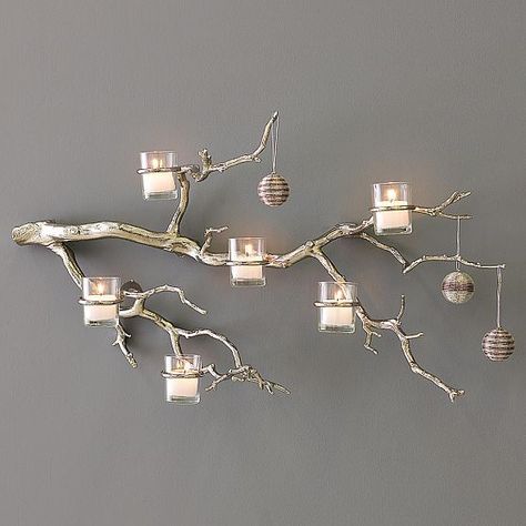 I am in love with this branch and candle wall art from West Elm. I love that it can be used year round and can also have a touch of Christmas by simply hanging ornaments from it. Hopefully I can find a knock-off version somewhere! Care to share?01k00 Branch Candle Holder, Tree Branch Candle Holder, Takken Decor, Branch Centerpieces Wedding, Unity Candle Holder, Wall Candle Holder, Manzanita Tree, Tree Branch Decor, Silver Candle Holders